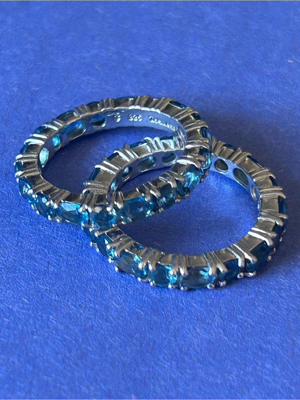 Vibrant Teal Blue Oval Eternity Ring Stack Set 925 Sterling Silver - Size 7